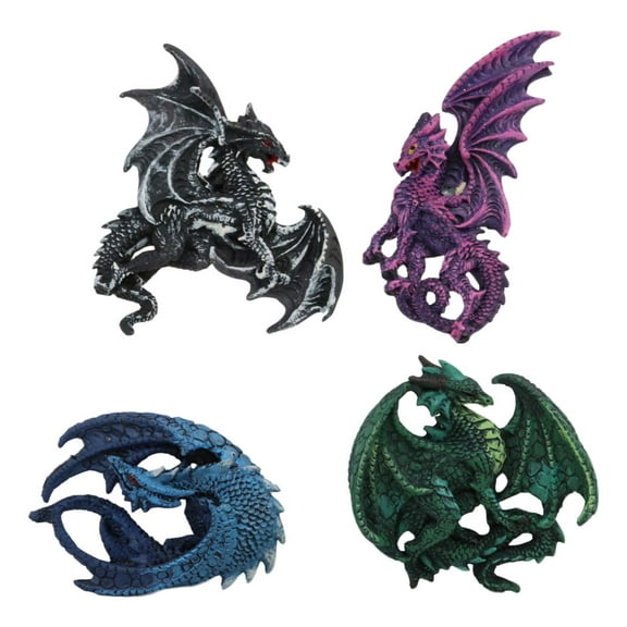 Ebros Ruth Thompson Dragons Lair Lord of The Forest Hoarefrost Nightfall Thunderstrike Dragon Refrigerator Fridge Magnets 3.25" Tall Set of 4 Collectible Figurines Novelty Giftware Decorations