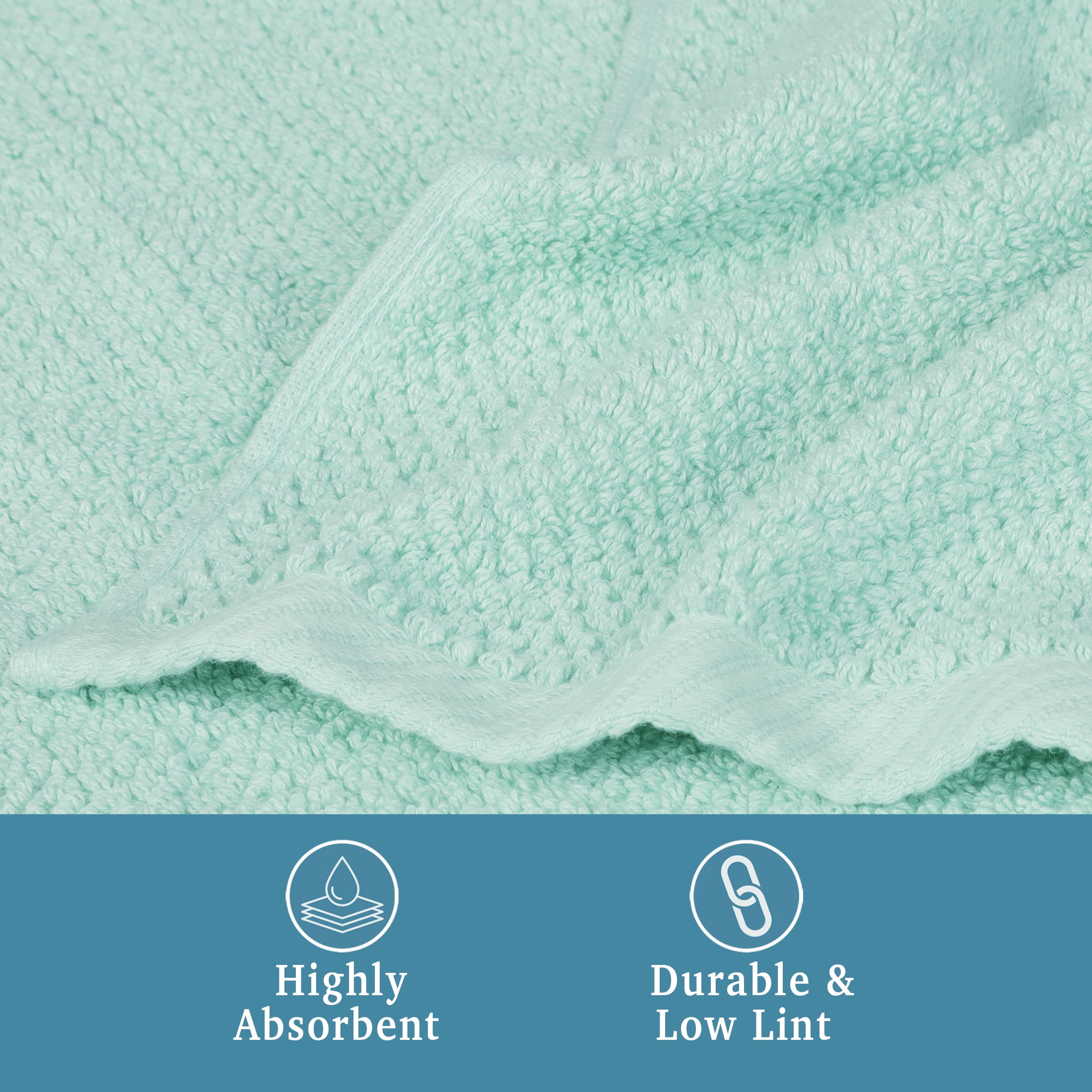 WelHome Premium Performance 6 Piece Towel Set, 100% Cotton, 600 GSM, 2 Soft Bath Towels 30" x 54", 2 Hand Towels, 2 Washcloths, Popcorn Texture, Aqua, Hotel & Spa Thick Towels for Bathroom