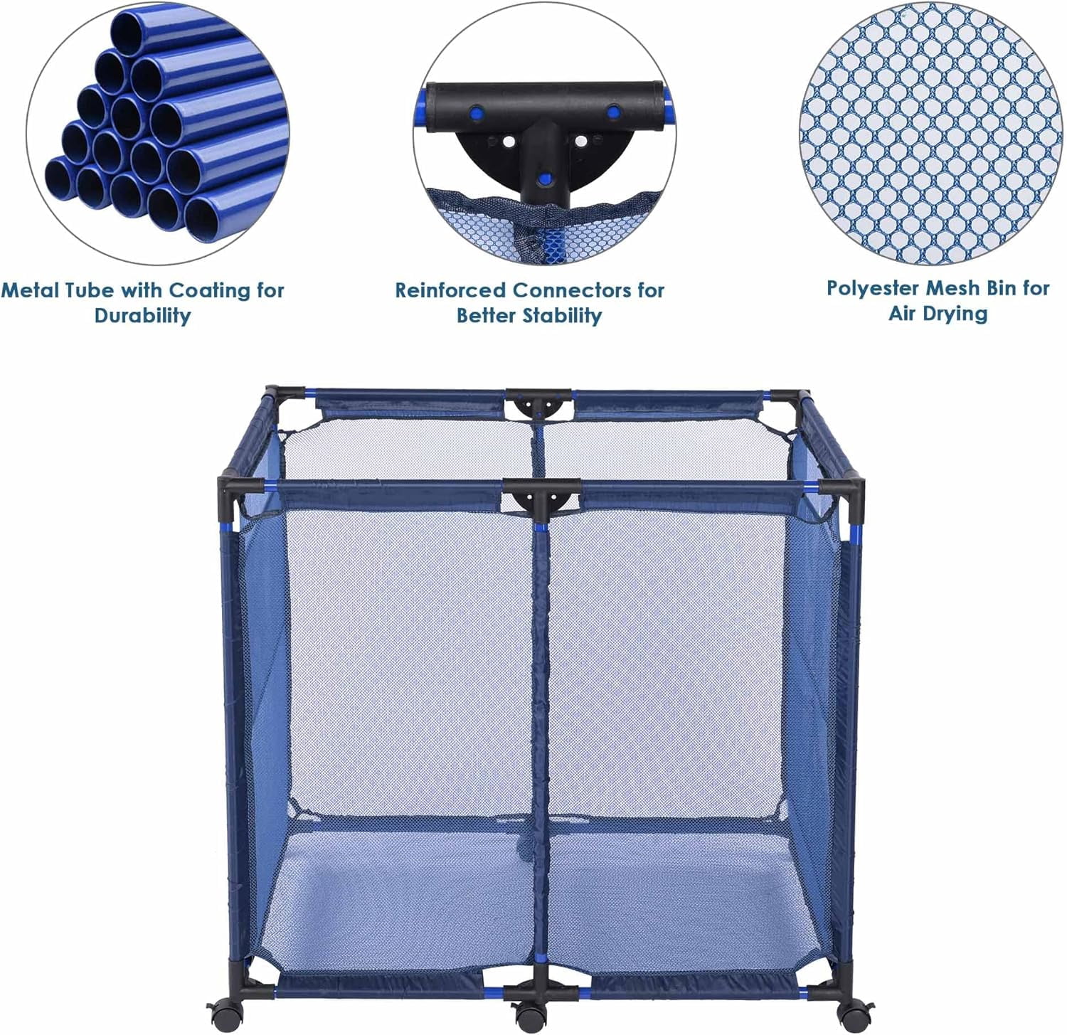 Large Mesh Pool Storage Bin Netting Organizer 36" L x24 W x 35" H Rolling Storage Cart with Extended Sturdy Connector & Metal Frame Organizer for Float Goggles Container, Backyard Garage, Blue