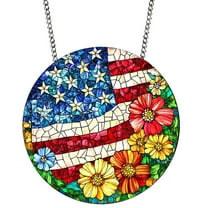 American Flag Stained Glass Window Hanging Suncatcher Stained Glass Suncatcher Acrylic Handmade Window Hangings Colored Glass Suncatcher Wall Art Home Decor Gift for Women Mother's Day