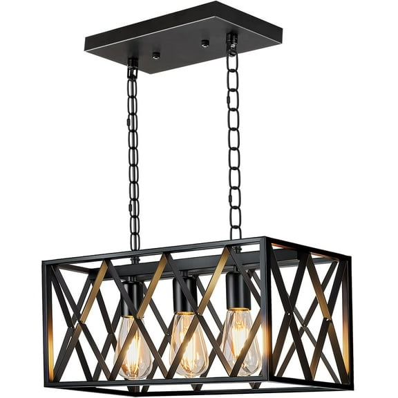 Farmhouse Kitchen Island Lighting Pendant Light Fixture Chandelier 3-Light Rectangular Pendant Lighting for Dining Room Bar Foyer(Height Adjustable)