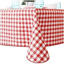 Eucatus 52"x90" Easy Clean Red and White Check Gingham Vinyl Tablecloth, 2 Pack