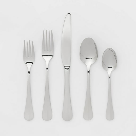 20pc Sussex Flatware Set Silver: Stainless Steel Silverware, Service for 4, Dishwasher-Safe
