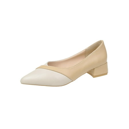 

UKAP Ladies Casual Fashion Slip On Formal Shoe Women Work Comfort Pointed Toe Pumps Lightweight Heeled Leather Shoes Apricot 5.5