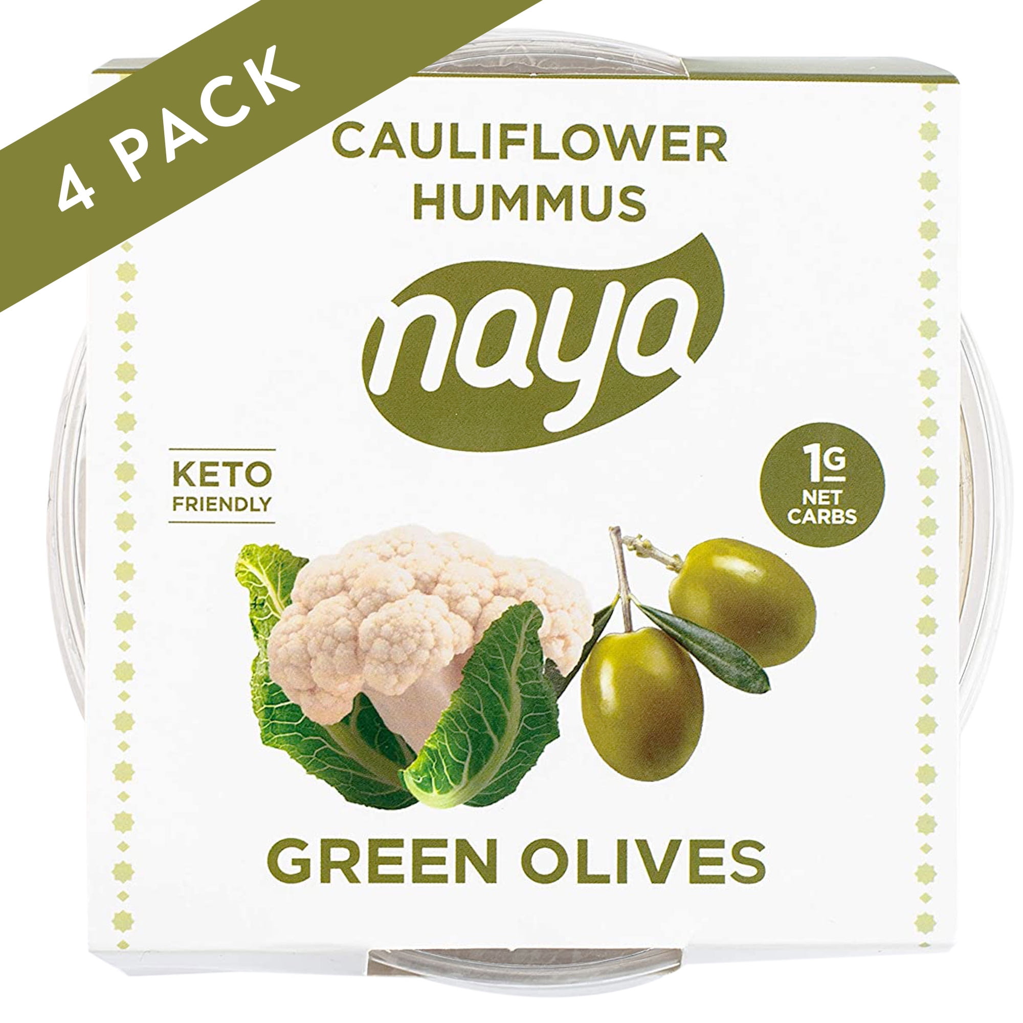 Keto Cauliflower Hummus, GREEN OLIVES. By Naya's Natural Foods