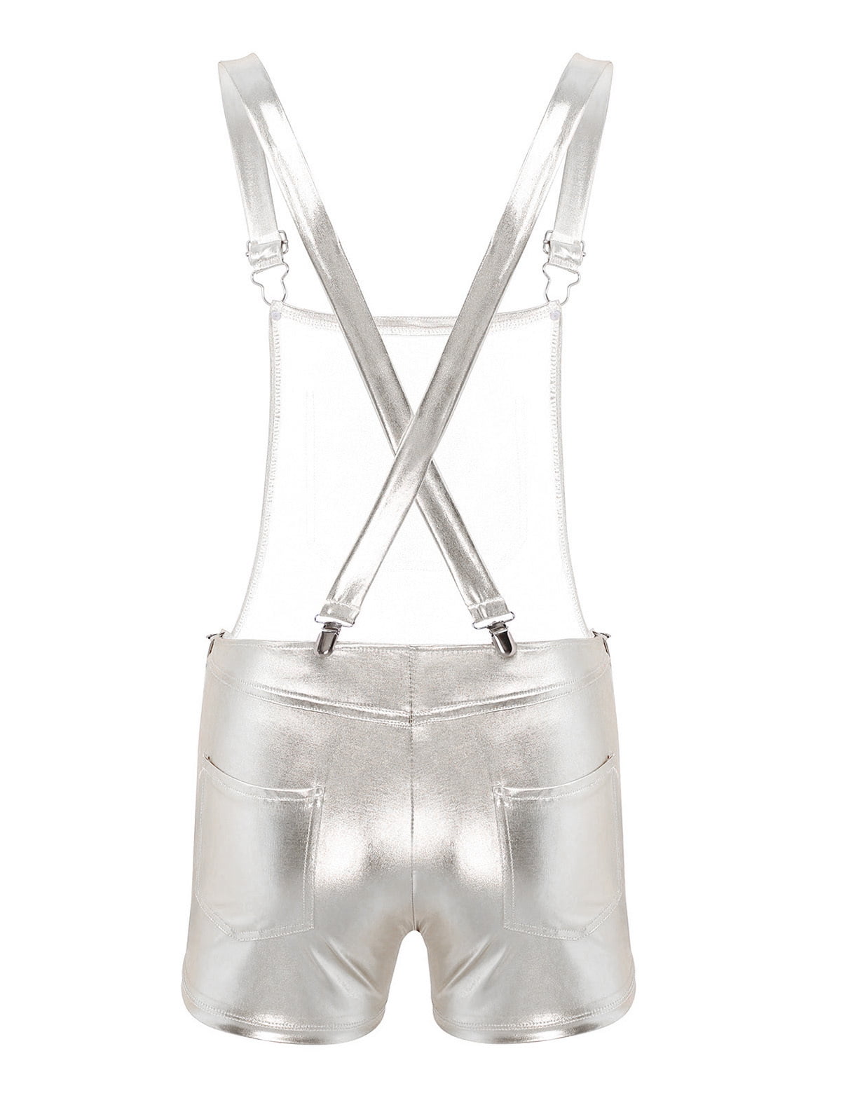 Zaldita Men's Shiny Metallic Shorts Dungarees Suspender Hot Pants