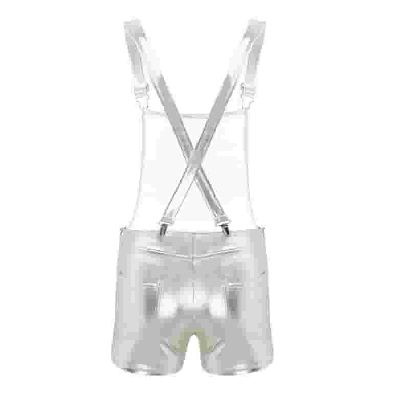 Zaldita Men's Shiny Metallic Shorts Dungarees Suspender Hot Pants