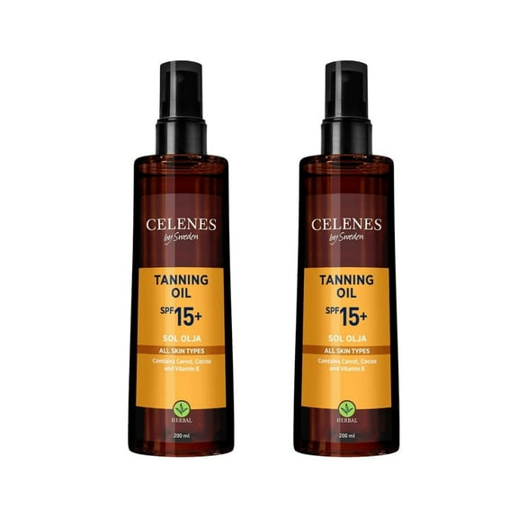 Celenes by Sweden Herbal Tanning Oil Spf 15  200 ml / 6.8 fl oz -2 Pack