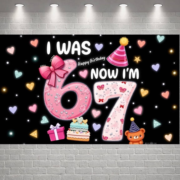 Pink Glitter Happy 7th Birthday Banner Bear Pattern Birthday Backdrop Bow Decoration Cake Motif 7th Birthday Background for Girls' Birthday Party Indoor Photo Shoot Family Celebration