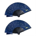 thumbnail image 1 of 2X Abanico Plegable CláSico de Seda Estrellada, Abanico de Mano Plegable de Bambú de Tela Japonesa China (Azul), 1 of 5
