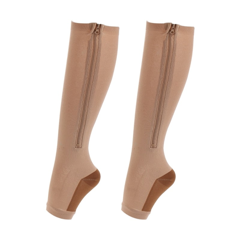 Arch Support Compression Socks Zipper Open Toe Knee Plus Size