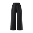 thumbnail image 3 of CPNG Girls Linen Sweatpants Straight Wide Leg Solid Color Drawstring Sweat Pants Elastic High Waist Baggy Casual Beach Vacation Trousers(Black,9-10 Years), 3 of 8