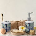 thumbnail image 4 of Ambesonne Orient Soap Dispenser & Toothbrush Holder Set, Mosaic Eastern Pattern, 2 Pcs, Blue Orange White, 4 of 6