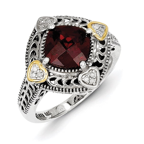 Roy Rose Jewelry Sterling Silver and 14K Gold Diamond and Garnet Ring ~ Size 8 by
