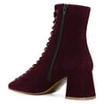 thumbnail image 3 of YDN Women Round Toe Ankle Boot Lace up Chunky Mid Heels All Weather Stylish Zipper Booties Shoe Size 7 Wine Red, 3 of 4