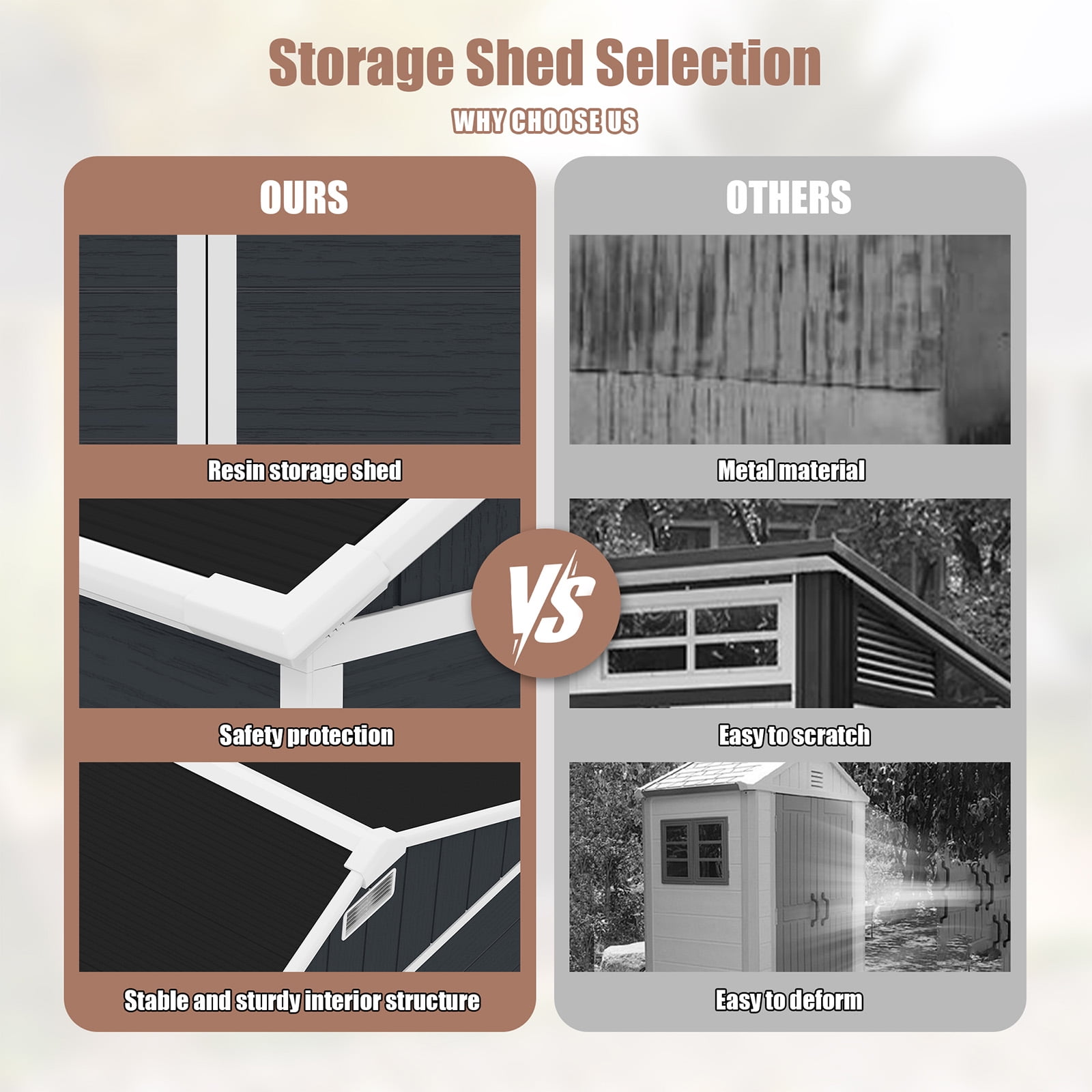 8x7 FT Resin Outdoor Storage Shed, Waterproof Plastic Garden Shed, Large Storage Space, Lockable Doors & Windows, Plastic Tool Shed, 12mm Thick PP Board (4X8 FT)