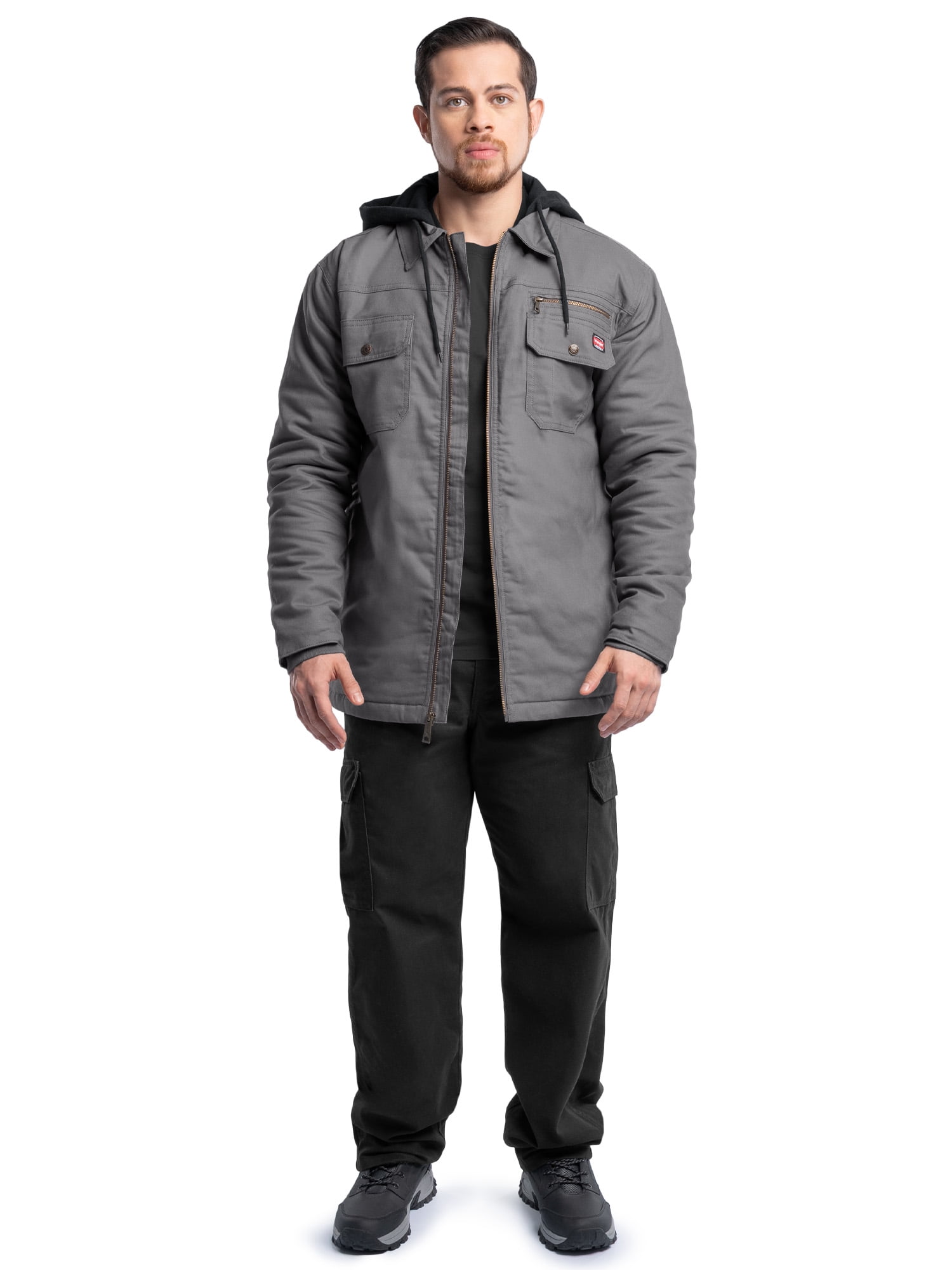 Wrangler Workwear Men's Quilted Lined Work Shirt Jacket with Hood, Size S-5XL (Men's and Big Men's)
