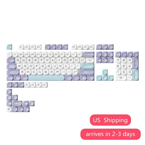 AJAZZ AKH122 MOA Profile PBT Keycap Set with Round Large Characters, 122 Keys Purple-White Keycaps for 61/87/ 104/108 Mechanical Keyboard Purple