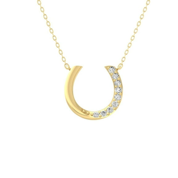 Araiya Fine Jewelry 10K Yellow Gold Lab-Grown Diamond Lucky Horseshoe Pendant for Women with Gold Plated Silver Cable Chain Necklace (1/10 cttw, VS1 Clarity, D-F Color) 18inch