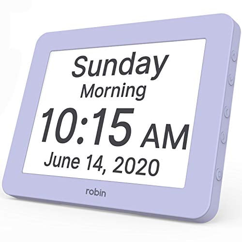 White Tested Robin Digital Day Clock Alarms Calendar Clock Helps Memory Loss 