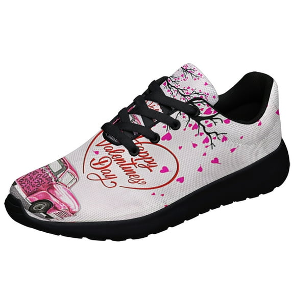 Happy Valentine's Day Pink Truck Shoes Sneakers Black Size 3.5