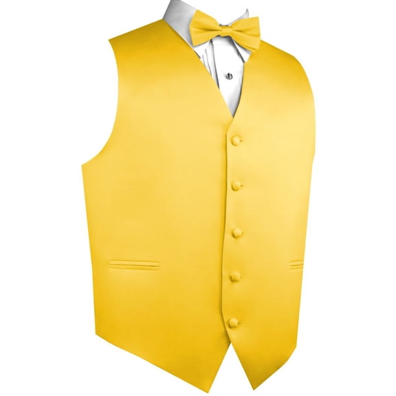 Men's Formal Tuxedo Vest, Bow-Tie & Hankie Set for Prom, Homecoming, Wedding, Cruise in Gold - 6XL
