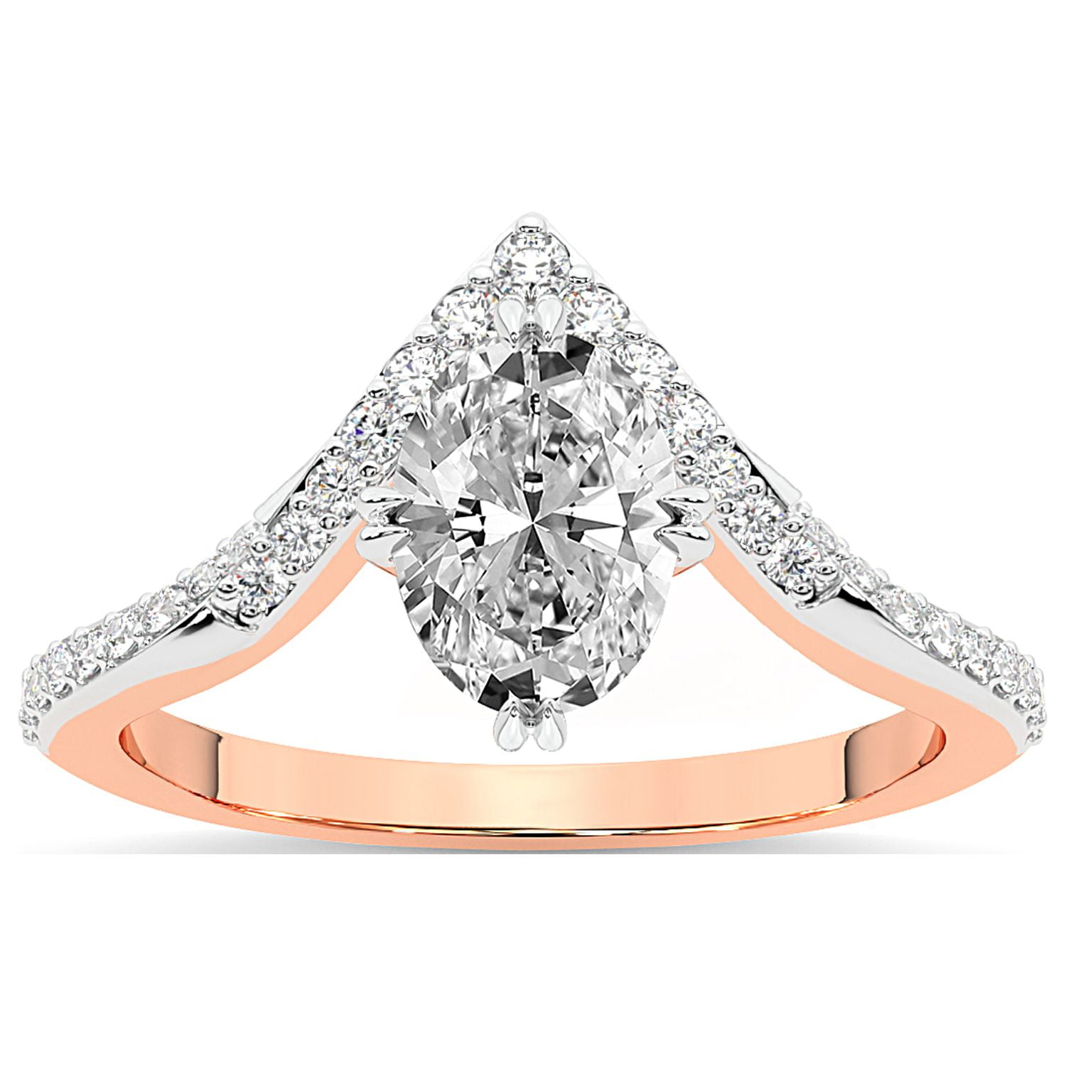 Oval Shape 1 Carat IGI Certified Lab Grown Diamond Ring | 14K Rose Gold | Athena Chevron Twist Diamond Ring | FG-VS1-VS2 Quality Friendly Diamonds