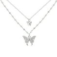 thumbnail image 2 of Fairnull Women Necklace Double Layers Butterfly Shape Rhinestone Portable Lady Pendant for Gift, 2 of 8