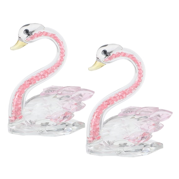 LOLIPPYY 2Pcs Pink Crystal Swan Figurine Couple for Wedding Centerpiece and Living Room Decor