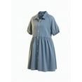 thumbnail image 2 of WBLTRVE Women’s Denim Dress, V-Neck Lace Trim, Oversized Fit, Classic Blue, 2 of 11