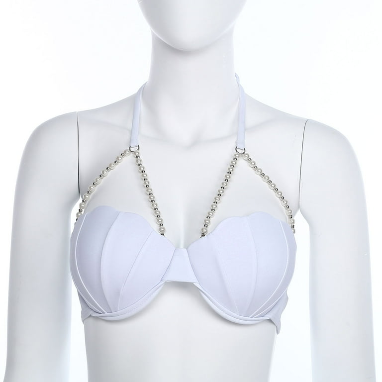 Zaldita Womens Mermaid Shell Shaped Halter Neck Pearl Chains Bra