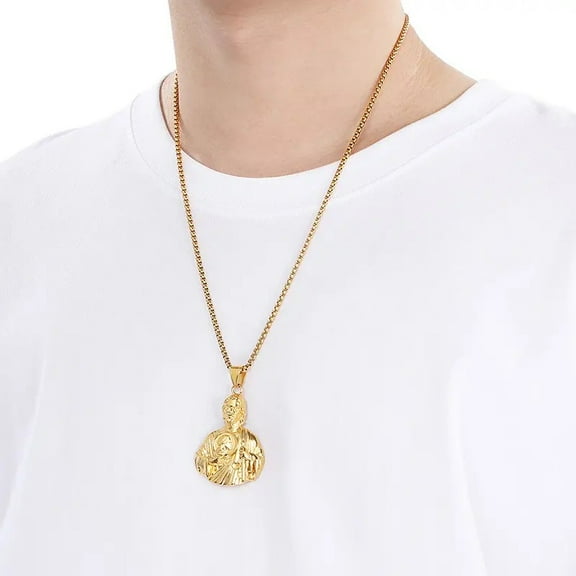 14K Yellow Gold St. Jude Bust Pendant Necklace For Men Silver Gold Color Punk Accessories