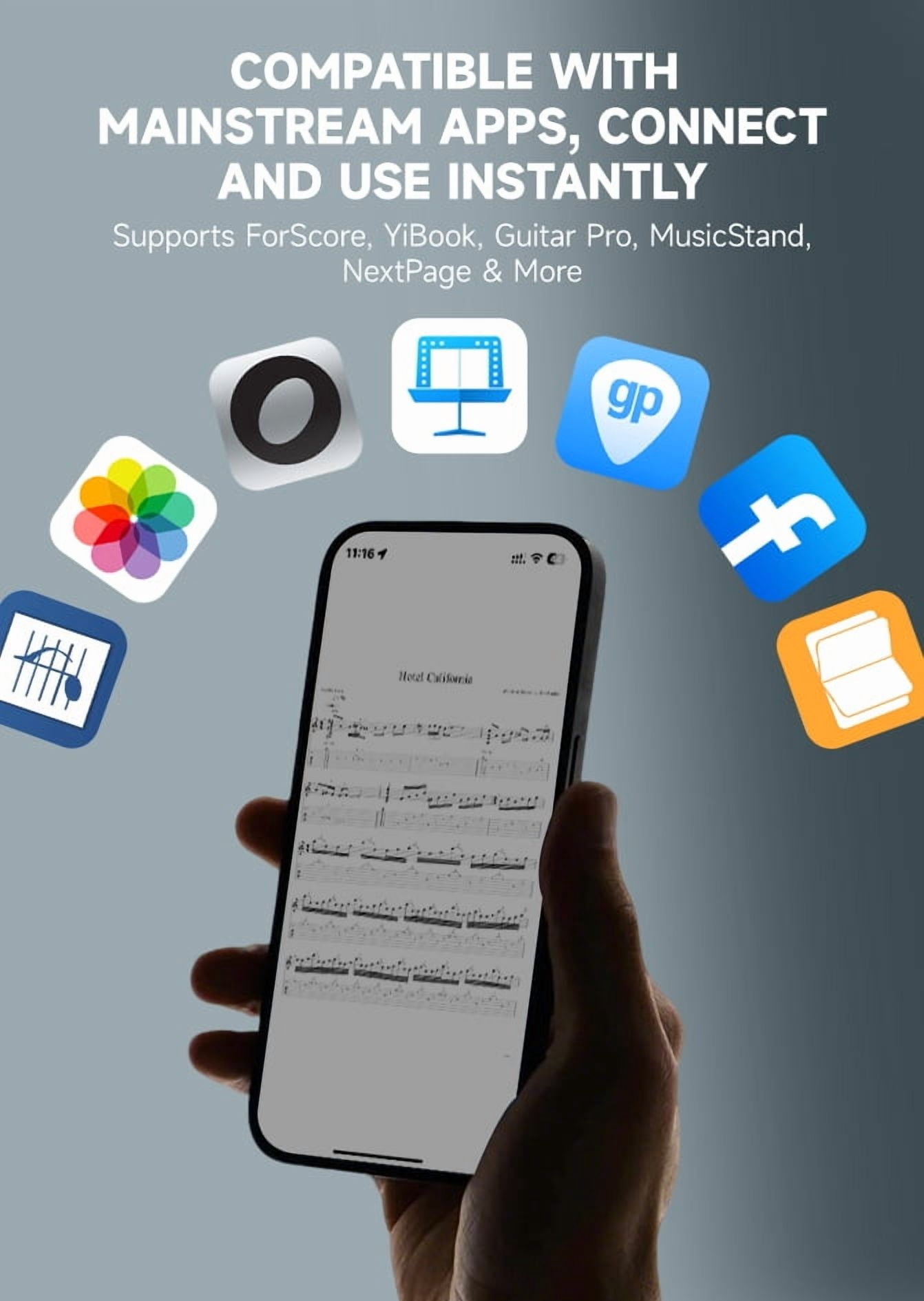 Donner Bluetooth Page Turner Pedal for ForScore, Guitar Pro, 5 Modes, Compatible with Windows/Mac/Android, USB-C Charging