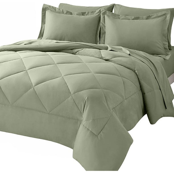 Queen comforter and sheet set 7piece sage green allseason bedding set