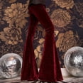thumbnail image 4 of Women's Velvet Flare Pants, Solid Color High Waist Stretchy Bell Bottom Pants, Retro Glam Trousers for Evening or Holiday Events, Wine - XL, 4 of 7