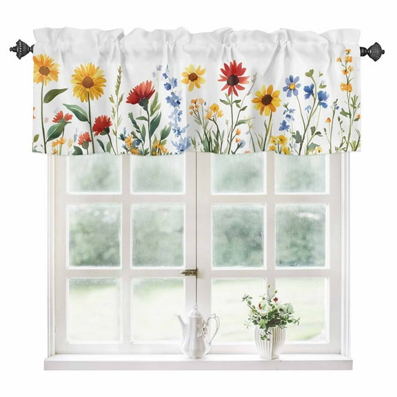 Spring Floral Kitchen Valances for Windows 60x18 Inch Kitchen Curtains Valances Rod Pocket Pastoral Summer Botanical Bathroom Window Valances for Window Treatment Decor