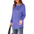 thumbnail image 4 of Women Striped Oversized Sweatshirt Color Block Crew Neck Long Sleeve Shirt Casual Pullover Top Fall Y2K Clothes Blue XXL, 4 of 6