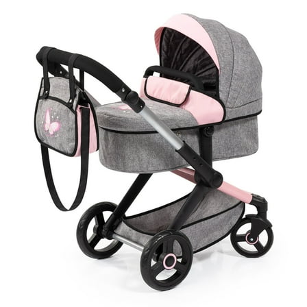 Bayer: Pram Xeo: Butterfly Grey & Pink - Matching Handbag, Adjustable Handle, for Dolls Up to 20", Ages 3  | Dress Up