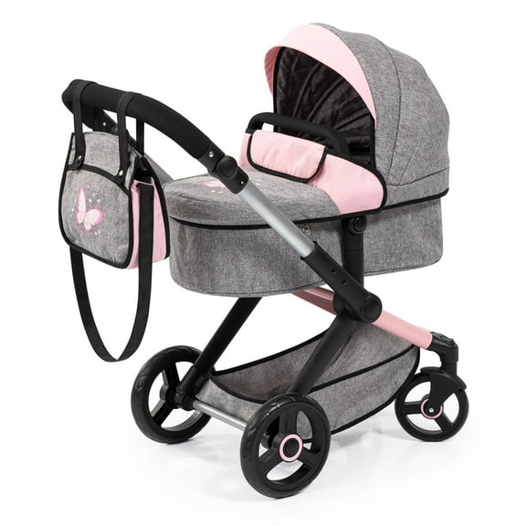 Bayer: Pram Xeo: Butterfly Grey & Pink - Matching Handbag, Adjustable Handle, for Dolls Up to 20", Ages 3  | Dress Up