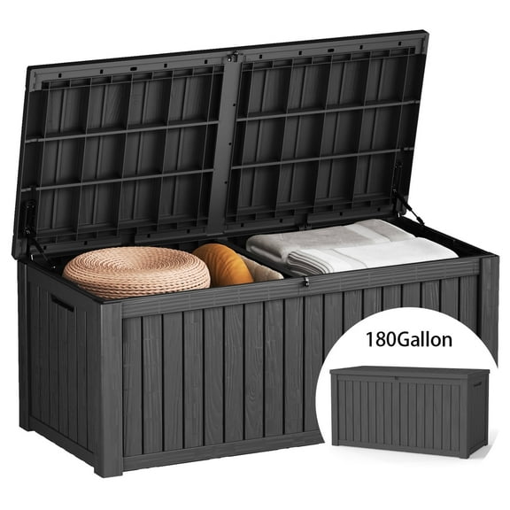 Decksplore 180 Gallon Deck Box, Lockable, UV-Resistant, HDPE Outdoor Storage Box Waterproof, Patio Storage Box for Bicycles, Skis, Tables (Black)