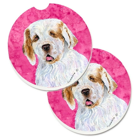

Carolines Treasures SS4776-PKCARC Pink Clumber Spaniel Set of 2 Cup Holder Car Coasters Large multicolor