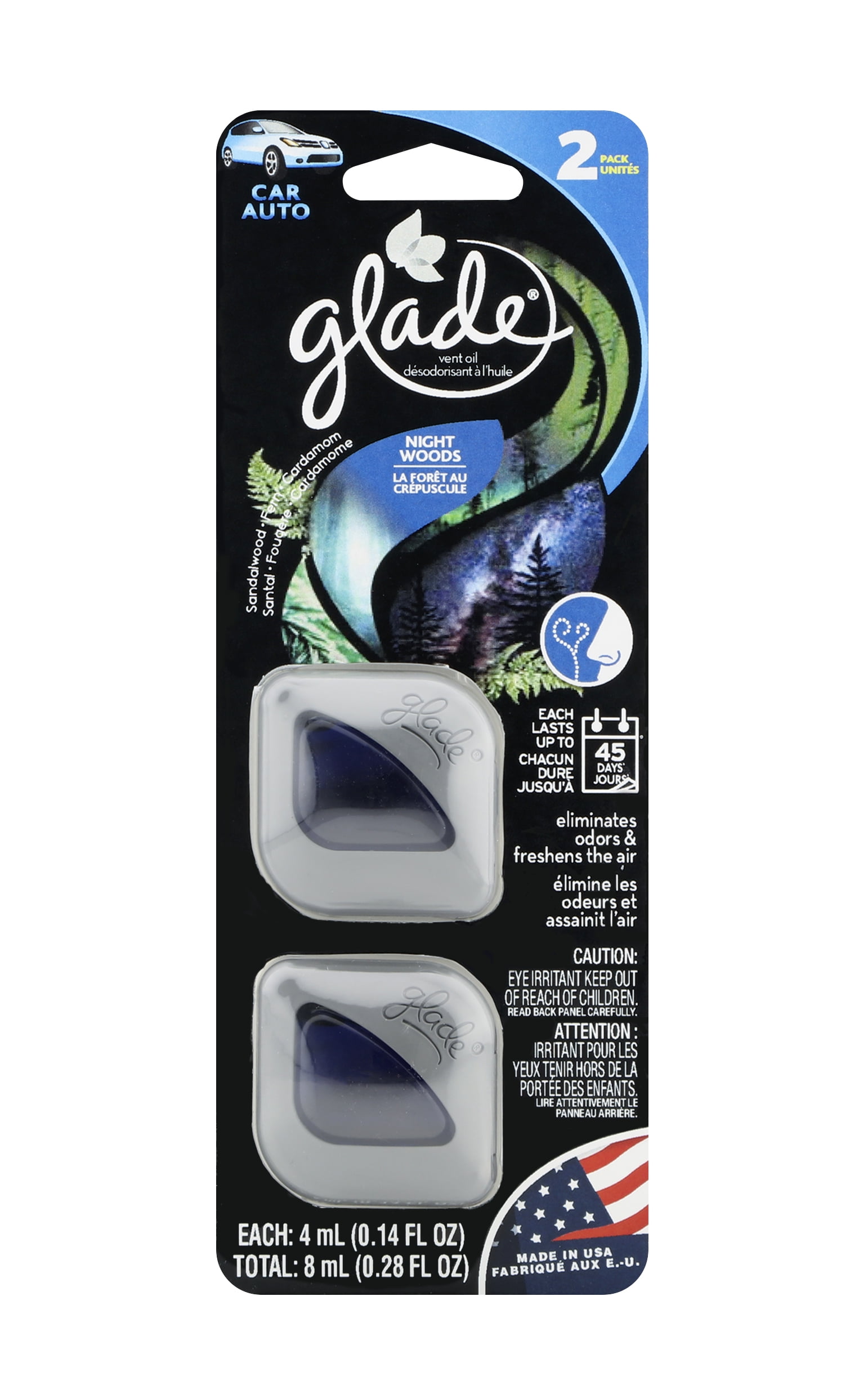 Glade Automotive Vent Oil Air Freshener, Night Woods; 4mL Each, 2 Count