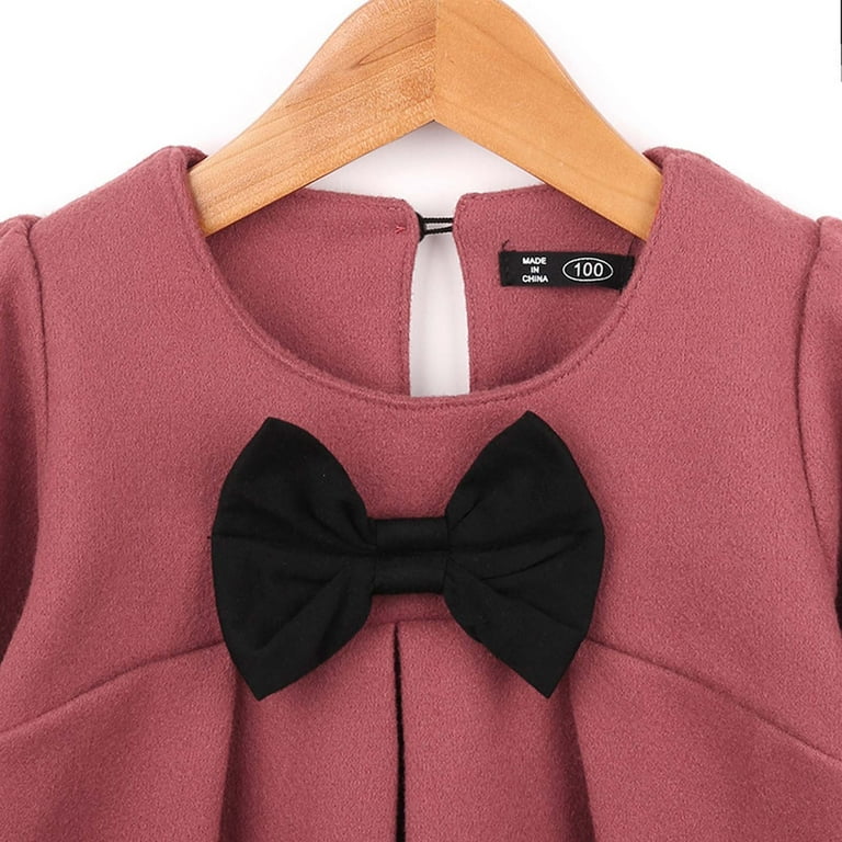 Dadaria Baby Girl Clothes 2 8 Years Fall Winter Bowknot Solid Color Loose Woolen Dress Pink 7 8 Years Toddler