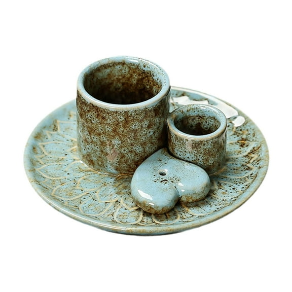 Fancyes Sage Holder Candle Holder Decoration Gift Incense Burner Ceramic Censer for Bedroom Incense Burning Farmhouse Desk Blue