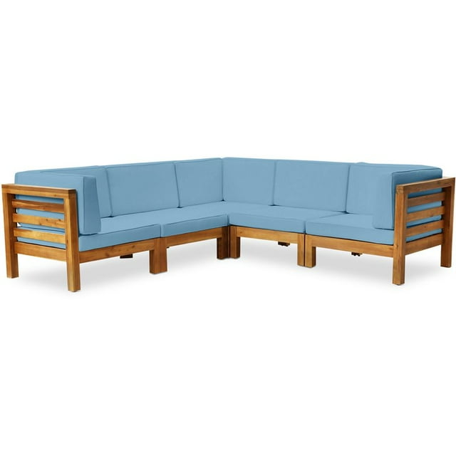 Oana 5-Seater V-Shaped Sectional Sofa Set with Cushion Teak/Blue