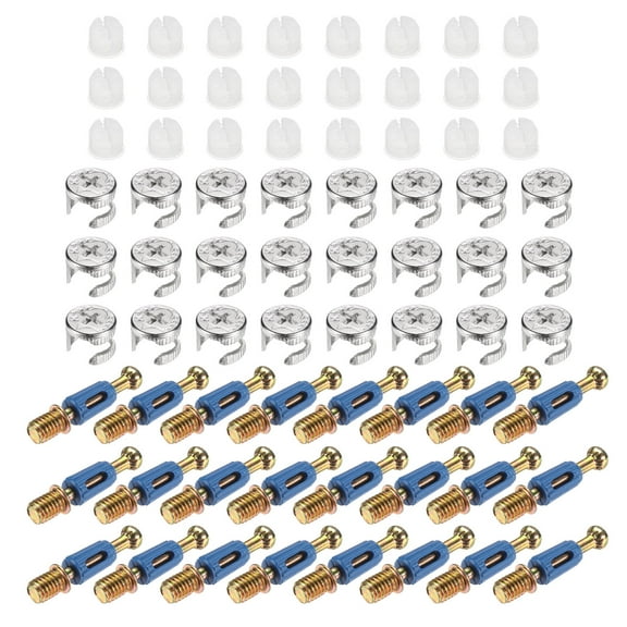 Uxcell 3 in 1 Furniture Connecting, 32mm Cam Lock Fasteners with Dowel Eccentric Wheels Pre-Inserted Nuts, Blue 24 Sets