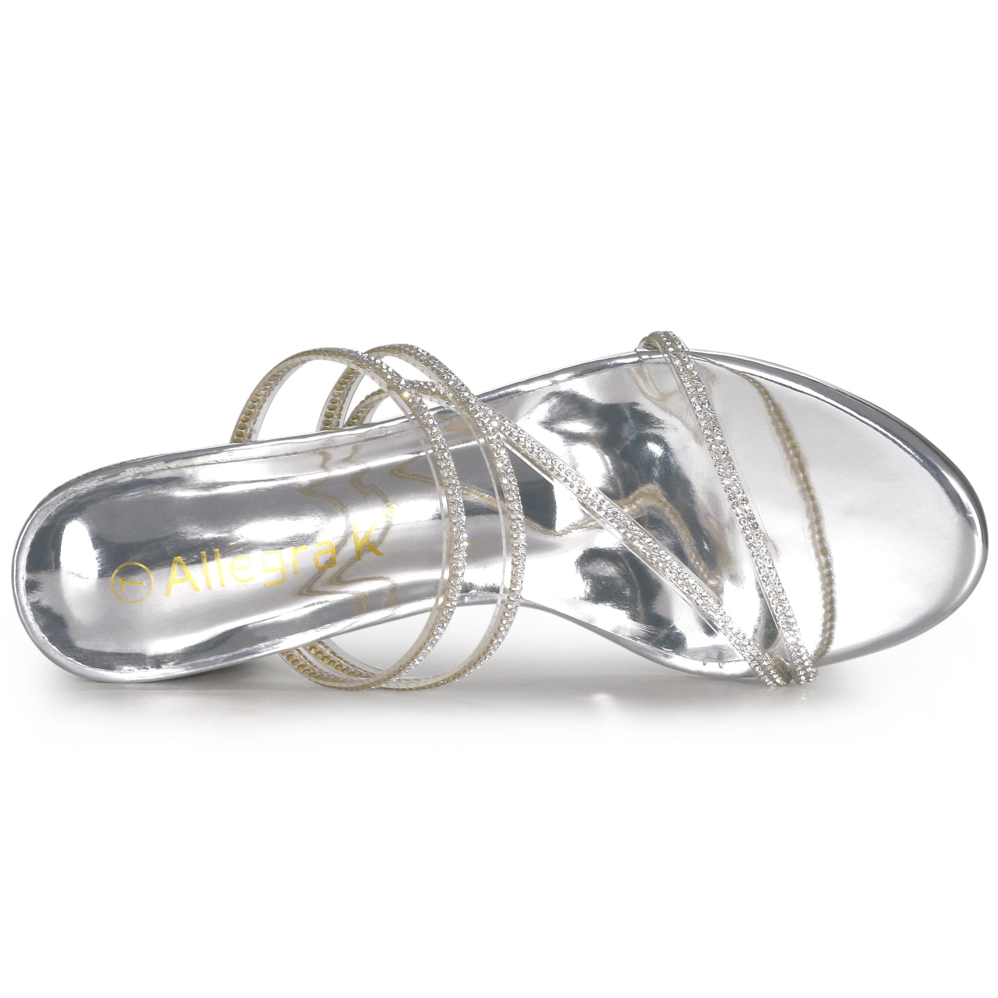 DARING DIVA Women's Rhinestone Block Heel Slide Sandals Silver 7