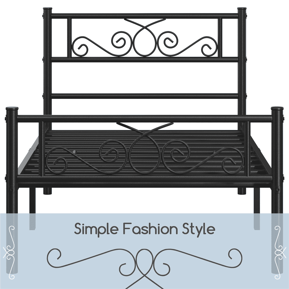 Renwick Modern Scroll Metal Platform Bed for Adult, Black, Twin XL