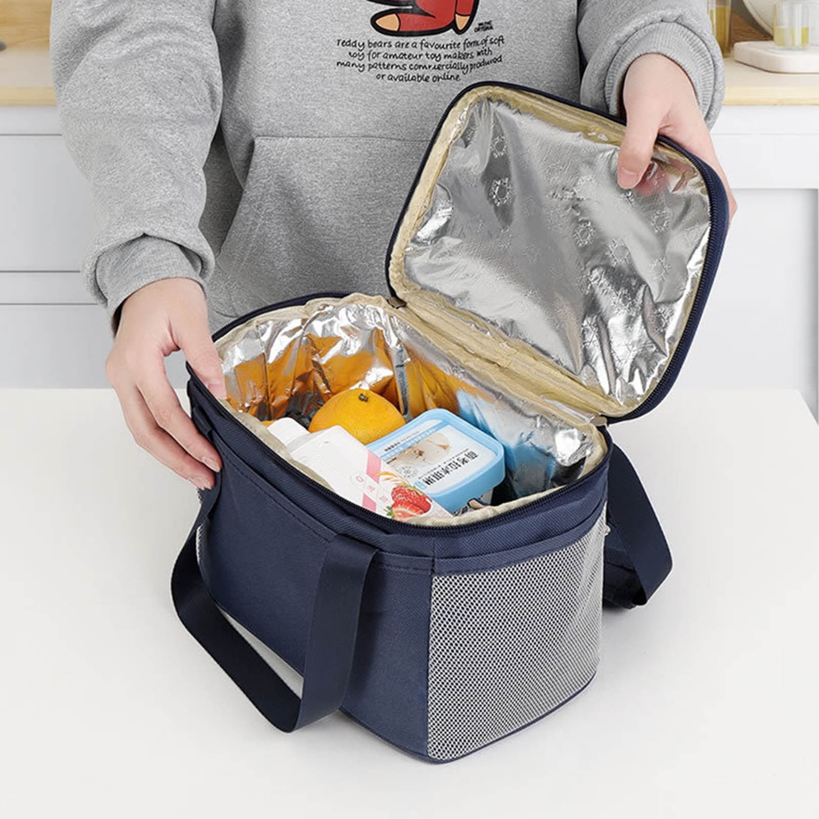 Sac Isotherme Repas 23x13x21cm - Gris | Garde Au Chaud Et Froid | Parfait Bureau Ou Pique-nique