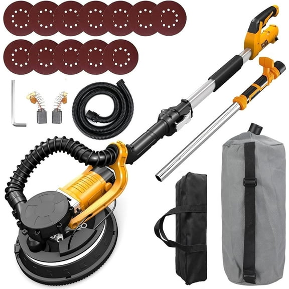 ZHJAN Electric Drywall Sander with Vacuum - Heavy Duty 880W, 5-Speed 1000-2100RPM, Extendable Handle, 12 Discs & Dust Bag, LED Light (59")